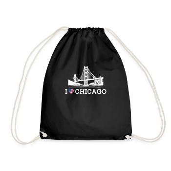 I Love Chicago Golden Bridge Cool Flag USA Heart - Drawstring Bag - black - Front