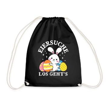 Eiersuche Los Geht’s Ostern Osterhase Ostereier - Turnbeutel - Schwarz - Vorne