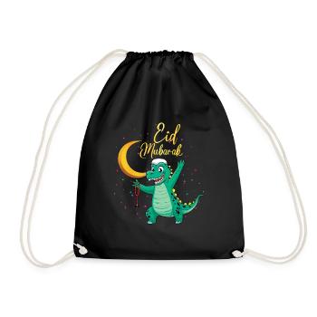 Eid Mubarak Dino Mit Halbmond Und Gebetskette - Turnbeutel - Schwarz - Vorne