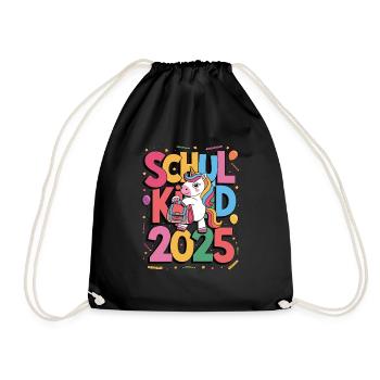 Schulkind 2025 Einschulung Schulanfang - Turnbeutel - Schwarz - Vorne