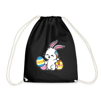 Easter Bunny Painted Easter Egg Painting - Drawstring Bag - black - Front