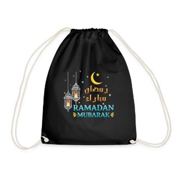 Eid Mubarak Ramadan Mubarak with lanterns and moon - Drawstring Bag - black - Front