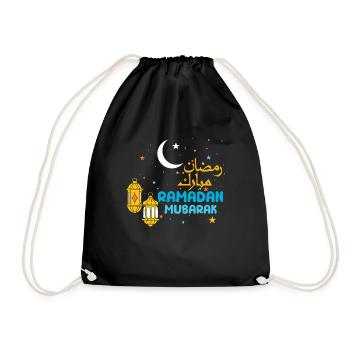 Eid Mubarak Ramadan Mubarak Lanterns Star Moon - Drawstring Bag - black - Front