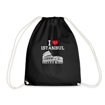 I love Istanbul Cool Heart Flagge Türkei Europa Wortspiel - Turnbeutel - Schwarz - Vorne