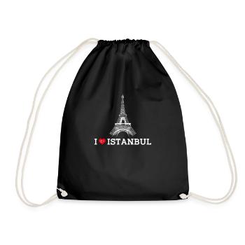 Ich liebe Istanbul Herz Flagge Eiffelturm Liebhaber Wortspiel - Turnbeutel - Schwarz - Vorne