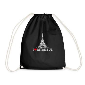 I love Istanbul Türkei Wortspiel Eiffelturm Liebhaber Wortspiel - Turnbeutel - Schwarz - Vorne