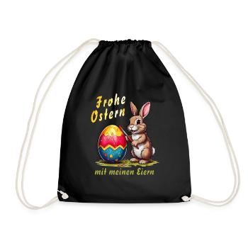 LAPIN DE PÂQUES Joyeuses Pâques avec mes œufs - Sac de sport léger - noir - Devant