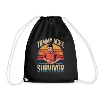 Belly Ache, Survivor, Humorous Retro Style - Drawstring Bag - black - Front
