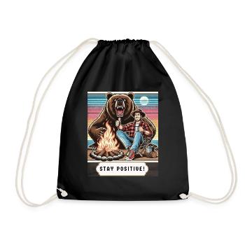 Stay Positive Funny Camping Bear Retro Design - Drawstring Bag - black - Front