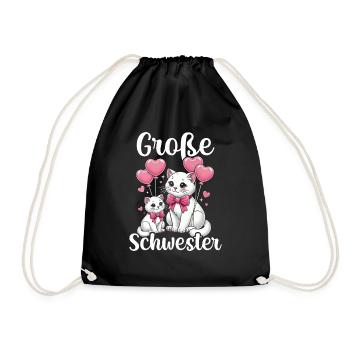 Big Sister Cat Older Sibling - Drawstring Bag - black - Front
