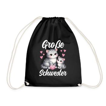 Big Sister Cat Older Sibling - Drawstring Bag - black - Front