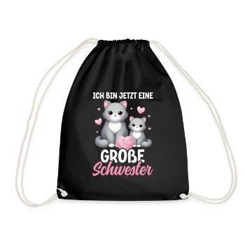 Big Sister Cat Older Sibling - Drawstring Bag - black - Front