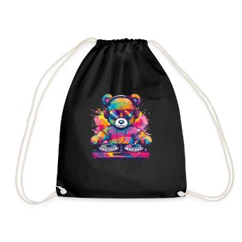 Colorful DJ Teddy - Drawstring Bag - black - Front
