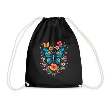 Schmetterling mit Blumen - Turnbeutel - Schwarz - Vorne