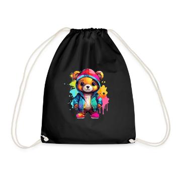 Farbenfroher Teddy mit Hoodie - Turnbeutel - Schwarz - Vorne
