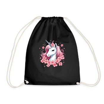 Unicorn with cherry blossoms - Drawstring Bag - black - Front