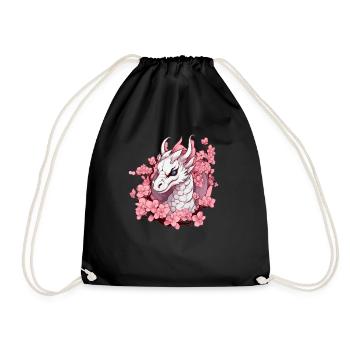 Weißer Drache mit Kirschblüten - Turnbeutel - Schwarz - Vorne