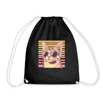 Chat rétro avec lunettes de soleil - Sac de sport léger - noir - Devant