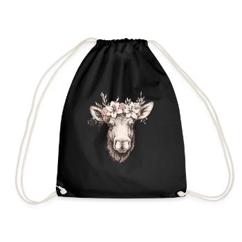 Moose with flower crown - Drawstring Bag - black - Front
