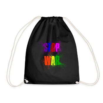 STOP WAR – NO WAR - PEACE in rainbow colours - Drawstring Bag - black - Front