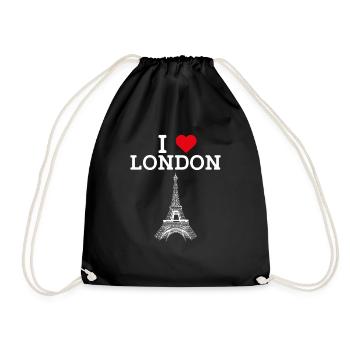 I Love London Eiffelturm Flagge des Vereinigten Königreichs - Turnbeutel - Schwarz - Vorne