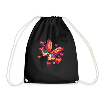 Papillon coloré avec des coeurs - Sac de sport léger - noir - Devant