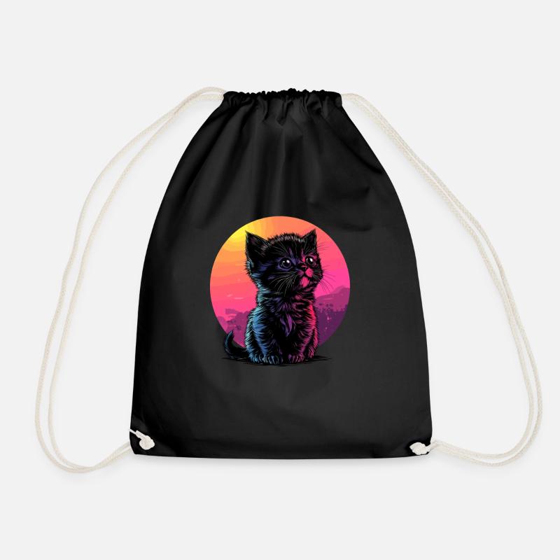 Bunte Sonnenuntergangs-Katze - Turnbeutel - Schwarz