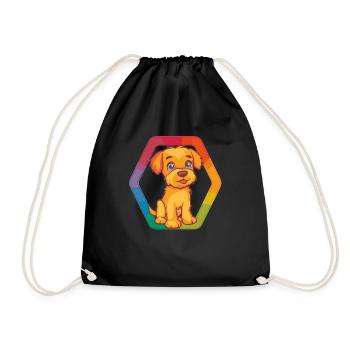 Colorful dog with rainbow frame - Drawstring Bag - black - Front