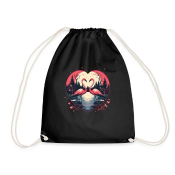 Flamingos in heart shape - Drawstring Bag - black - Front