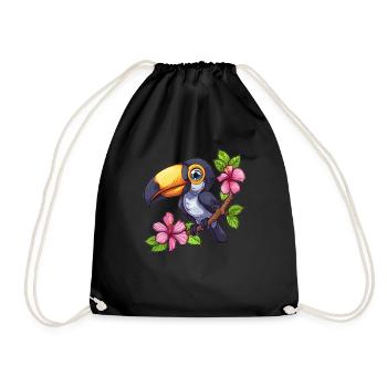 Toucan with hibiscus flowers - Drawstring Bag - black - Front
