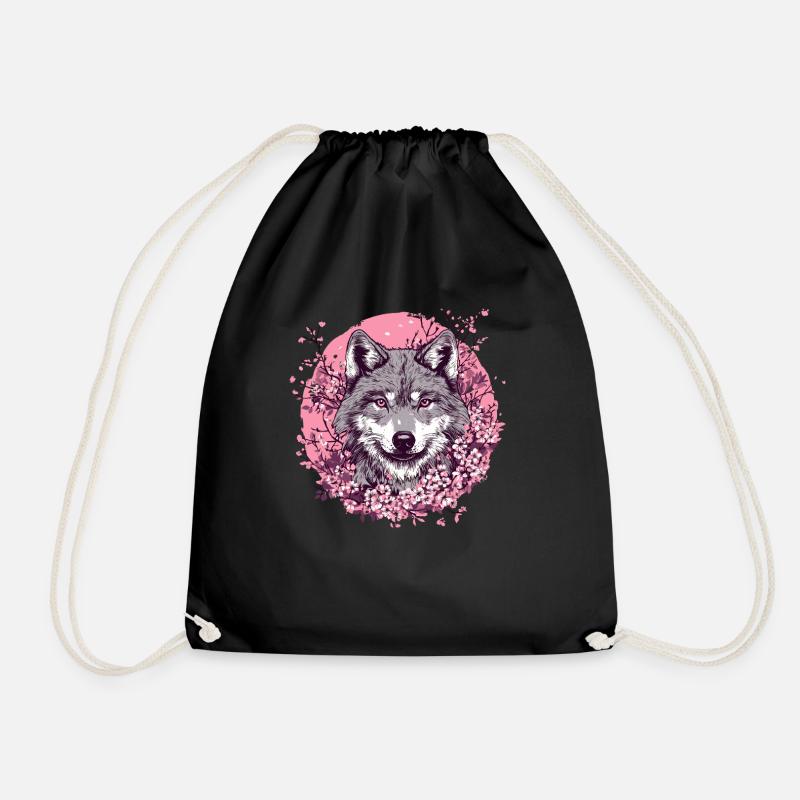 Wolf mit Kirschblüten - Turnbeutel - Schwarz