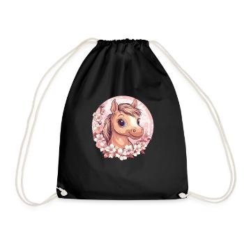 Poney joyeux avec des fleurs - Sac de sport léger - noir - Devant