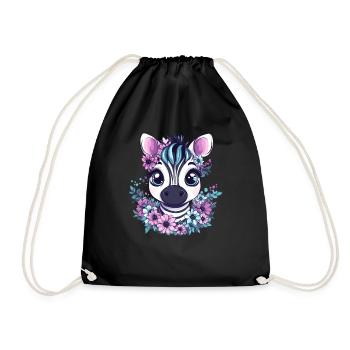 Zebra face with flowers - Drawstring Bag - black - Front
