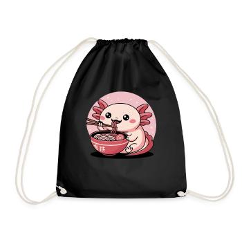 Kawaii Axolotl Essen Ramen Japanisch Süßer Feinschmecker - Turnbeutel - Schwarz - Vorne