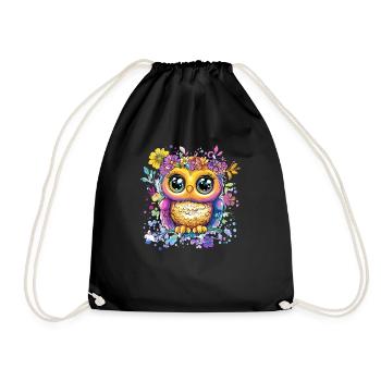 Colorful owl with flowers - Drawstring Bag - black - Front