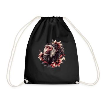 Baboon with flower frame - Drawstring Bag - black - Front