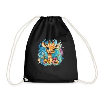 Girafe joyeuse avec des fleurs - Sac de sport léger - noir - Devant