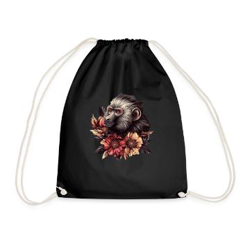 Pensive Monkey with Flowers - Drawstring Bag - black - Front