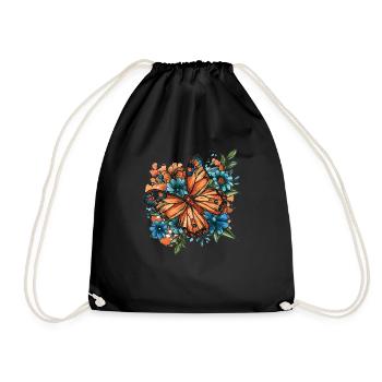 Schmetterling mit Blumen - Turnbeutel - Schwarz - Vorne