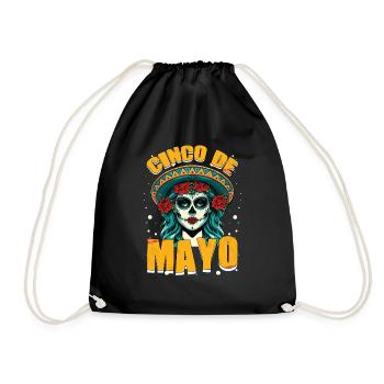 Cinco De Mayo Skelett Mit Sombrero Und Blumen - Turnbeutel - Schwarz - Vorne