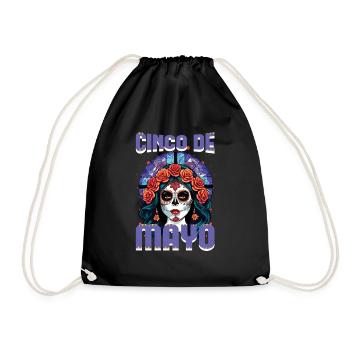 Cinco De Mayo Kunstvolles Motiv Mit Totenkopf - Turnbeutel - Schwarz - Vorne
