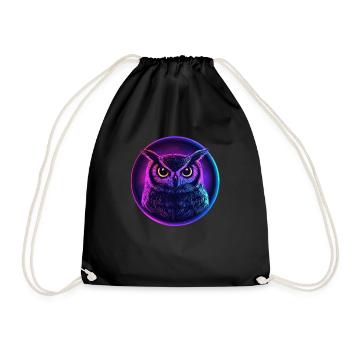Glowing Neon Owl - Drawstring Bag - black - Front