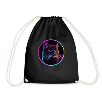 Neon Katze im Kreis - Turnbeutel - Schwarz - Vorne