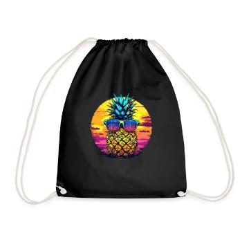 Sun pineapple with glasses - Drawstring Bag - black - Front