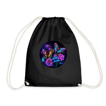 Neon butterflies in a sea of flowers - Drawstring Bag - black - Front