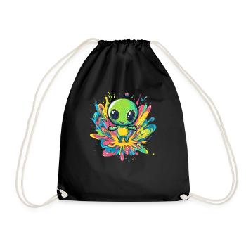 Colorful alien on paint splash - Drawstring Bag - black - Front