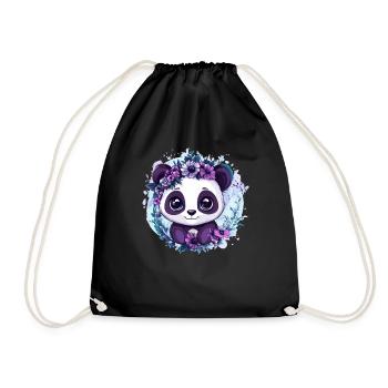 Panda mit Blumenkranz - Turnbeutel - Schwarz - Vorne