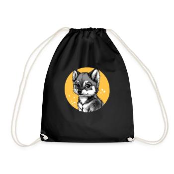 Husky in Gelbkreis - Turnbeutel - Schwarz - Vorne
