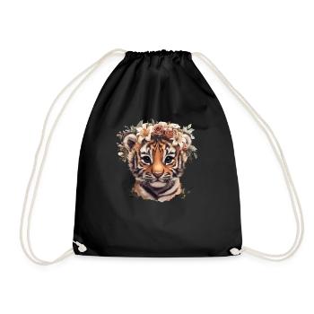 Tiger with flower wreath - Drawstring Bag - black - Front