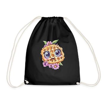 Smiling waffle with flowers - Drawstring Bag - black - Front